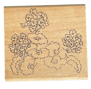 Geranium Bouquet Flowers Plants Whimsical Sketch Portrait Wood Rubber Stamp - Picture 1 of 4