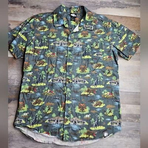 Jurassic Park Visitor Center Woven Button Up Shirt Men's Medium Short Sleeve - Picture 1 of 8