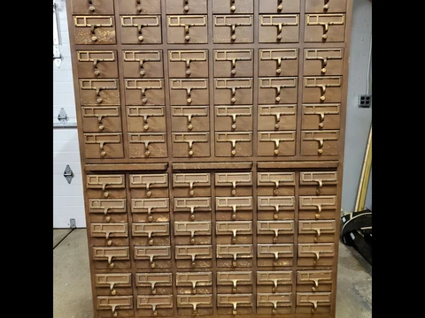 Gorgeous Rare Vintage 72 Drawer Solid Oak Library Card Catalog File Cabinet Cover