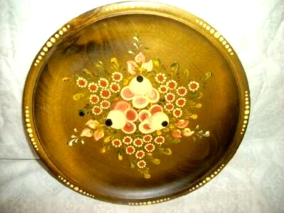 GERMAN FOLK ART TOLE TRAY WOOD HP ROSEMALING BAUERNMALEREI WOOD TONE VINTAGE - Image 1 of 3