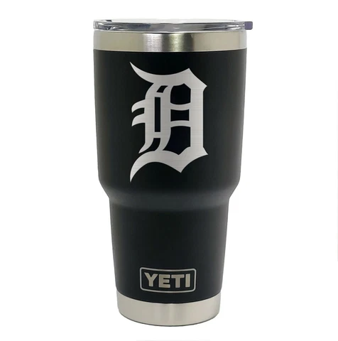 DETROIT TIGERS YETI Laser Engraved 20 or 30 oz. Black Steel Tumbler Cover