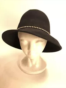 Geo W Bollman Co. Women's Excello Hat Black 100% Wool Felt Rhinestones Sparkles - Picture 1 of 11