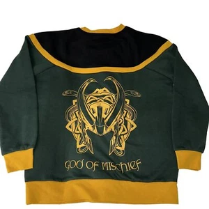 NWT Marvel Loki God Of Mischief Helmet Crewneck Sweatshirt Green Black Yellow - Picture 1 of 8