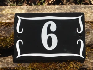 PLAQUE EMAILLEE NUMERO DE RUE NOIR EMAIL VERITABLE N° MAISON N° 6 NF FAB FRANCE - Picture 1 of 1