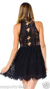 Free People Damen 148 $ Verushka schwarzes Kleid hochgeschlossen Spitze OB421815 Größe 2 - Bild 1 von 3