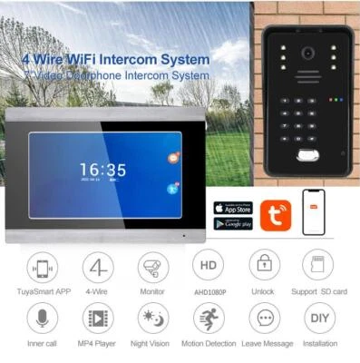 7" Monitor TUYA APP unlocking Recording WIFI RFID Video Home Intercom Door Bell - Image 1 of 4