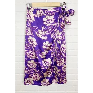 NWT Japna Floral Satin Faux Wrap Midi Skirt Pull On Purple White Medium  - Bild 1 von 6