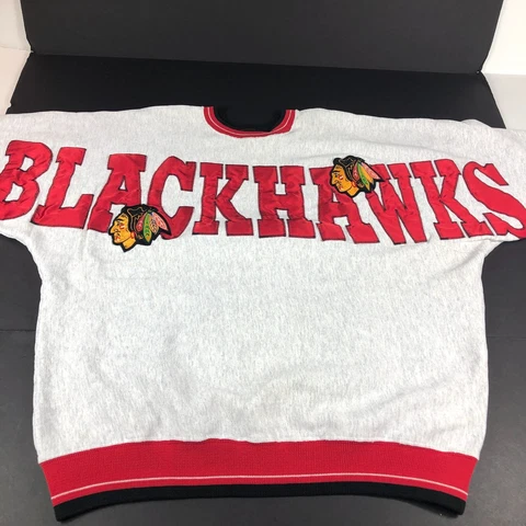 90s Chicago Blackhawks Sweatshirt Adult Extra Large Big Logo Spell Out Crewneck Cover