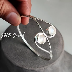 Rainbow Moonstone Gemstone 925 Sterling Silver Bangle Cuff For Latest Jewelry - Picture 1 of 6