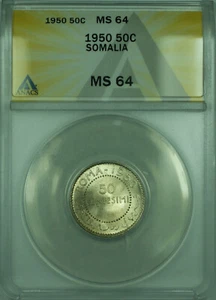 1950 50C Somalia ANACS MS 64 50 Centesimi Silver Coin KM#4 - Picture 1 of 2