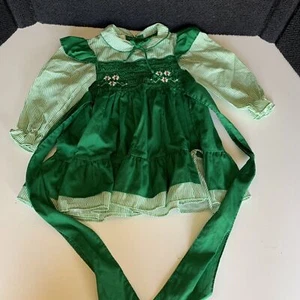 Vintage Polly Flinders Hand Smocked Embroidered Green 2T Girls Dress - Picture 1 of 10