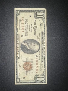 1929 $10 Dollar Bill National Currency Note FRB Chicago G Circulated condition - Picture 1 of 2