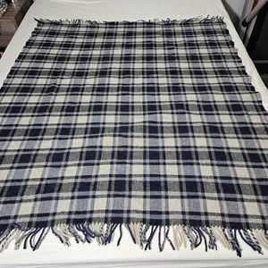 Pendleton Wool Blanket Throw Plaid Navy Cream Made in USA 58x51 Home Collection - Picture 1 of 10