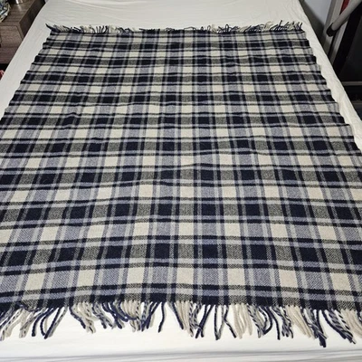 Pendleton Wool Blanket Throw Plaid Navy Cream Made in USA 58x51 Home Collection - Image 1 of 4