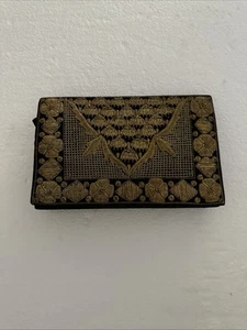Vintage Gold Embroidered Black Velvet Clutch Evening Bag Made In India Estate - Picture 1 of 12