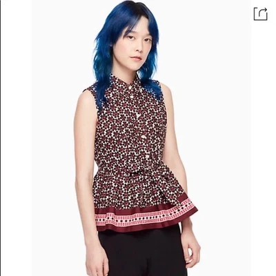 Top Kate Spade Rambling Roses Cacao Profundo Talla S Nuevo con Etiquetas Foto 1 de 4