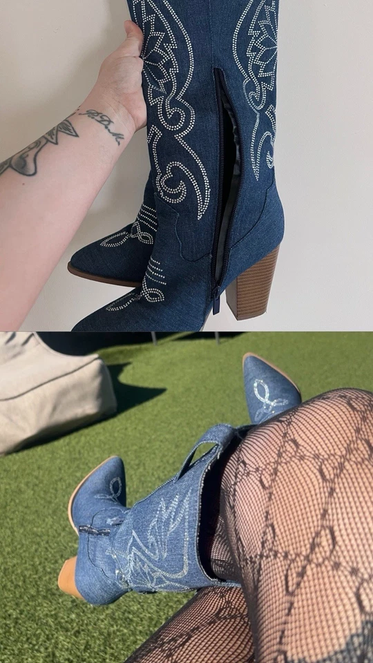 Botas vaqueras occidentales con diseño de diamantes de imitación Foto 1 de 1