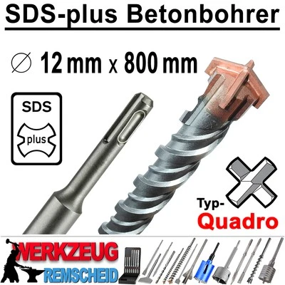SDS-plus Quadro Hammerbohrer Bohrhammer Beton Stein Bohrer Ø 12 mm x 800 mm Lang - Bild 1 von 4