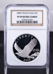 Certified 2008-P Silver $1 NGC PF69 Ultra Cameo Bald Eagle  - Picture 1 of 4