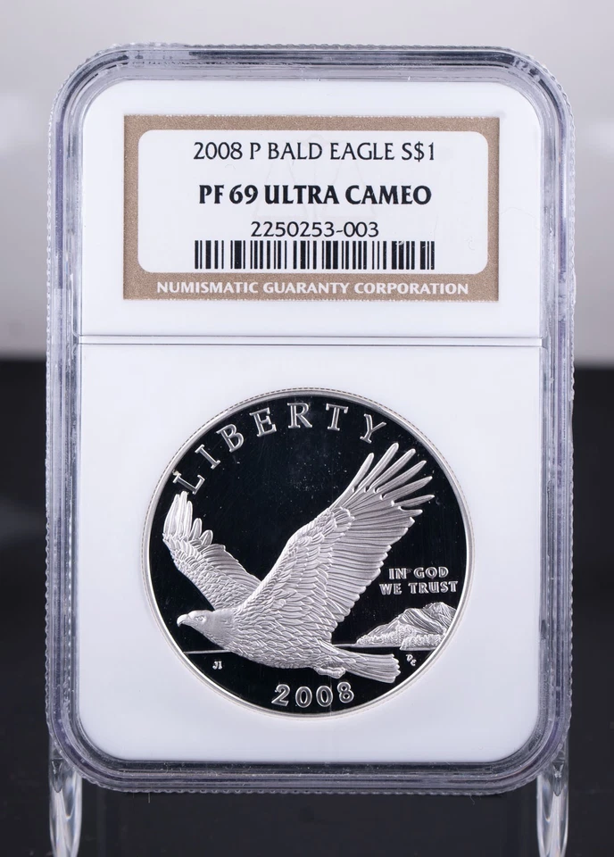 Certified 2008-P Silver $1 NGC PF69 Ultra Cameo Bald Eagle  - Image 1 of 4