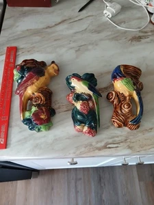 Vtg 3 Majolica Parrot Wall Pocket, Bird Wall Planters, Made in Japan, Majolica - Picture 1 of 16