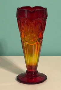 Vtg Moon & Stars Vase Amberina L. E. Smith Cone Shape Bud 6 & 3/8" UV Reactive - Picture 1 of 6