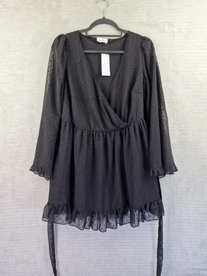 Yours London Black Embellished Faux Wrap Flared Sleeve Tie Waist Top UK 18 BNWT - Image 1 of 4