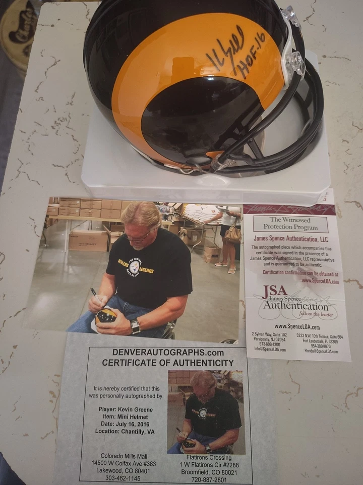 Kevin Greene Autographed/HOF-16 TB LA Rams Mini Helmet With JSA COA/Hologram. - Image 1 of 2