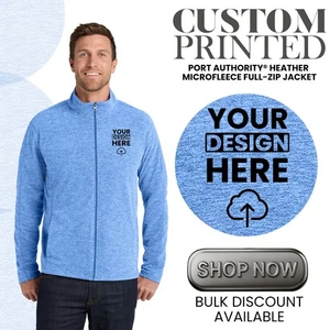 Individuell bedruckte Port Authority melierte Microfleece-Jacke mit durchgehendem Reißverschluss Geschenk für Ihn - Bild 1 von 9