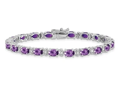 10.80 Carat (ctw) Amethyst Bracelet in 14K White Gold with Diamonds - Image 1 of 4