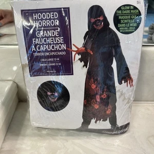 Hooded Horror Grim Reaper Halloween Costume Child L 12-14 Glow in the Dark Mask - Picture 1 of 12