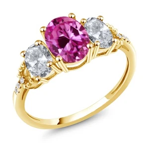 2.44 Cttw Amethyst White Topaz and Diamond Accent 10K Yellow Gold 3-Stone - Picture 1 of 44