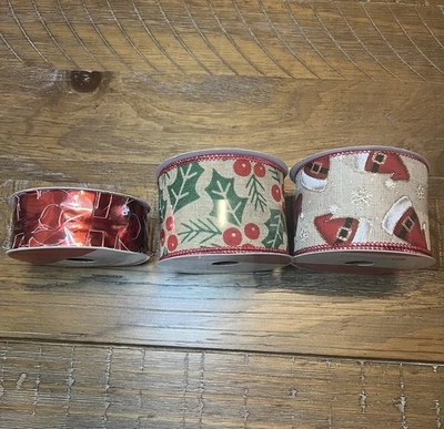 Holiday Ribbon Set Of 3 - 3 Different Designs For Christmas Festive Brand New - Image 1 of 4