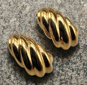 Pendientes de Cuerda Retorcida Givenchy Tono Dorado Años 80 Gruesa Cinta Acanalada Remolino 1982 De Colección - Imagen 1 de 14