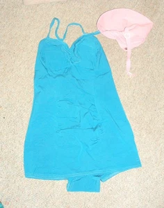 Costume da bagno e cuffia vintage donna blu pin up - Foto 1 di 5