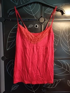 Tu Size 14 Jersey Vest Top In Red With Lace Detail - Picture 1 of 5