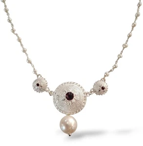 Collana da Donna Filigrana Sarda con Bottoni Sardi e Perle Naturali in Argento - Imagen 1 de 3