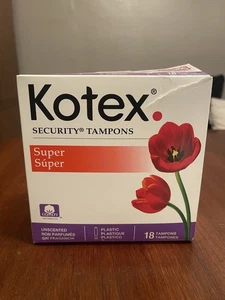Tampones de seguridad Kotex 2004 de colección sin perfume, súper resistencia, 18 unidades - Imagen 1 de 3