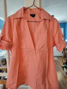 Talbots Wrinkle Resistant Stretch Shirt Blouse Short Sleeve 10 Side Zip Peach - Picture 1 of 3