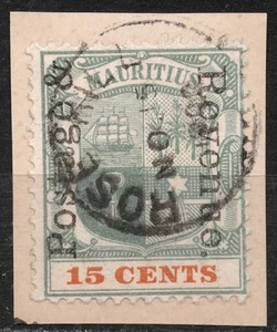 Escudo de armas SG159 1902 15c MAURICIO sobreimpreso en negro, usado en fragmento - Imagen 1 de 1