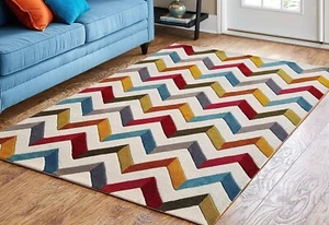 Multi Color Hand Made Tufted Carpet Modern Zig- Zag Print For Home Décor - Picture 1 of 8