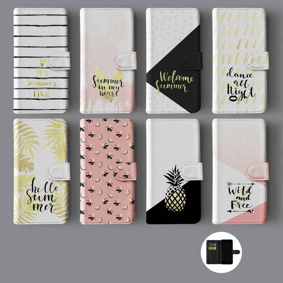 SUMMER GOLD GOLDEN PINEAPPLE BANANAS STRIPES LEAVES WALLET PHONE CASE FOR IPHONE - Image 1 of 1