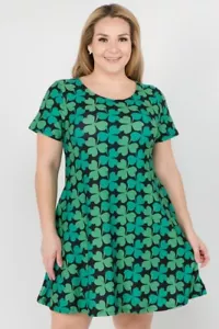Damen 4-Blatt Kleeblatt Print Kleid mit Taschen 2XL NEU - Bild 1 von 5