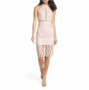 Bardot Lace Halter Dress GEMMA Pink Nude Sleeveless Cocktail Dress Sz 6 S New - Picture 1 of 7