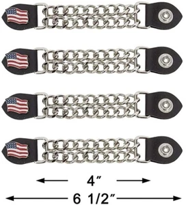 USA FLAG 4pcs Authentic Leather Motorcycle Vest Extender Men Biker Chrome Chain - Picture 1 of 4