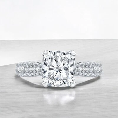  Platinum Diamond Ring IGI Certified Lab Created 2 Ct Cushion Cut PT950 - Image 1 of 4