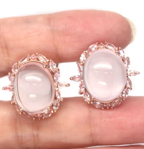 14 X 17 Mm. Rosenquarz & Rosa Saphir Ohrringe Silber 925 Sterling - Bild 1 von 5