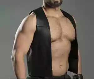 Open Front Bar Vest Club Vest Sexy Men's Real Cow Leather Motorcycle Vest Party - Picture 1 of 5