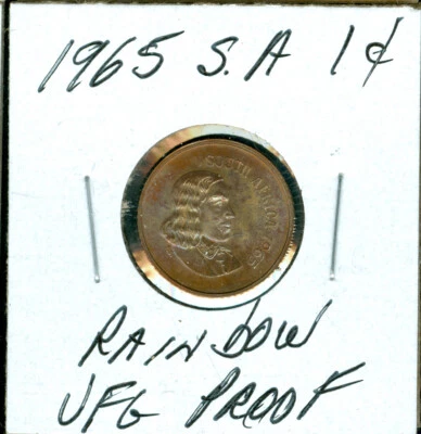 1965 SOUTH AFRICA 1 CENT ULTRA FINEST PROOF RAINBOW    99 CENTS SHIPPING  . - Image 1 of 2