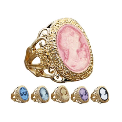 Wholesale Lot 10 pcs Lady Queen Cameo Rings Colors Size Mixed Gold Plated Ring - Image 1 of 4